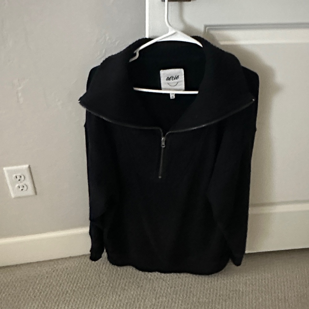 Aerie Black Quarter-Zip Pullover
